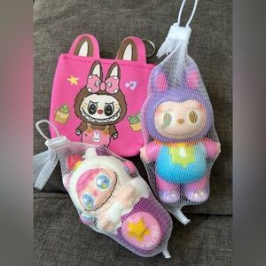 Lafufu monsters stress balls x 2 and coin purse keychain